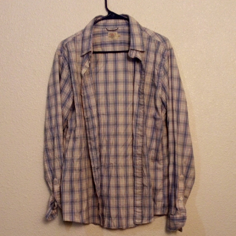 Faherty Light Blue and White Plaid Shirt Jacket